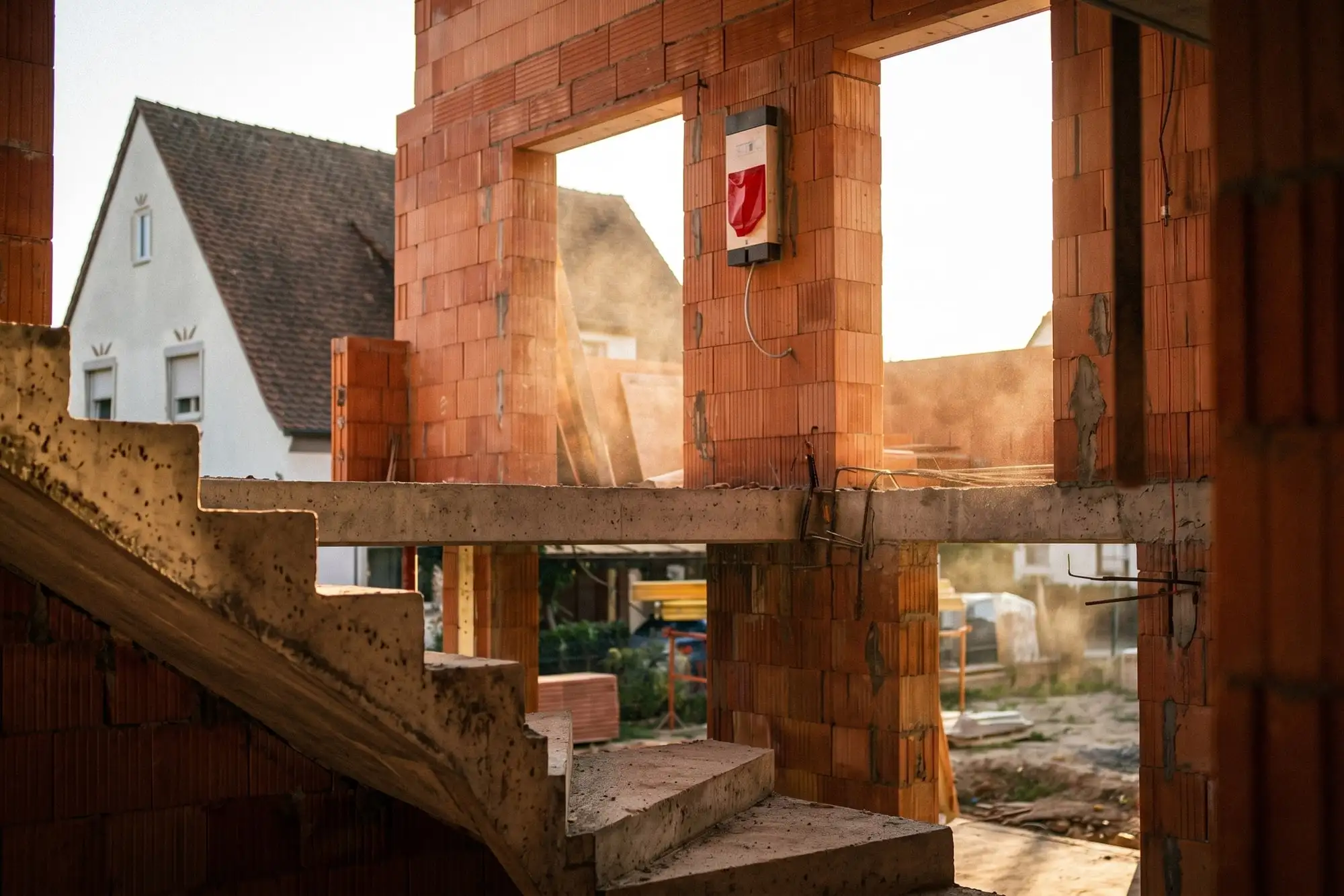 Aufgehendes Mauerwerk im Rohbau einer Baustelle von Max Fichtel Bau